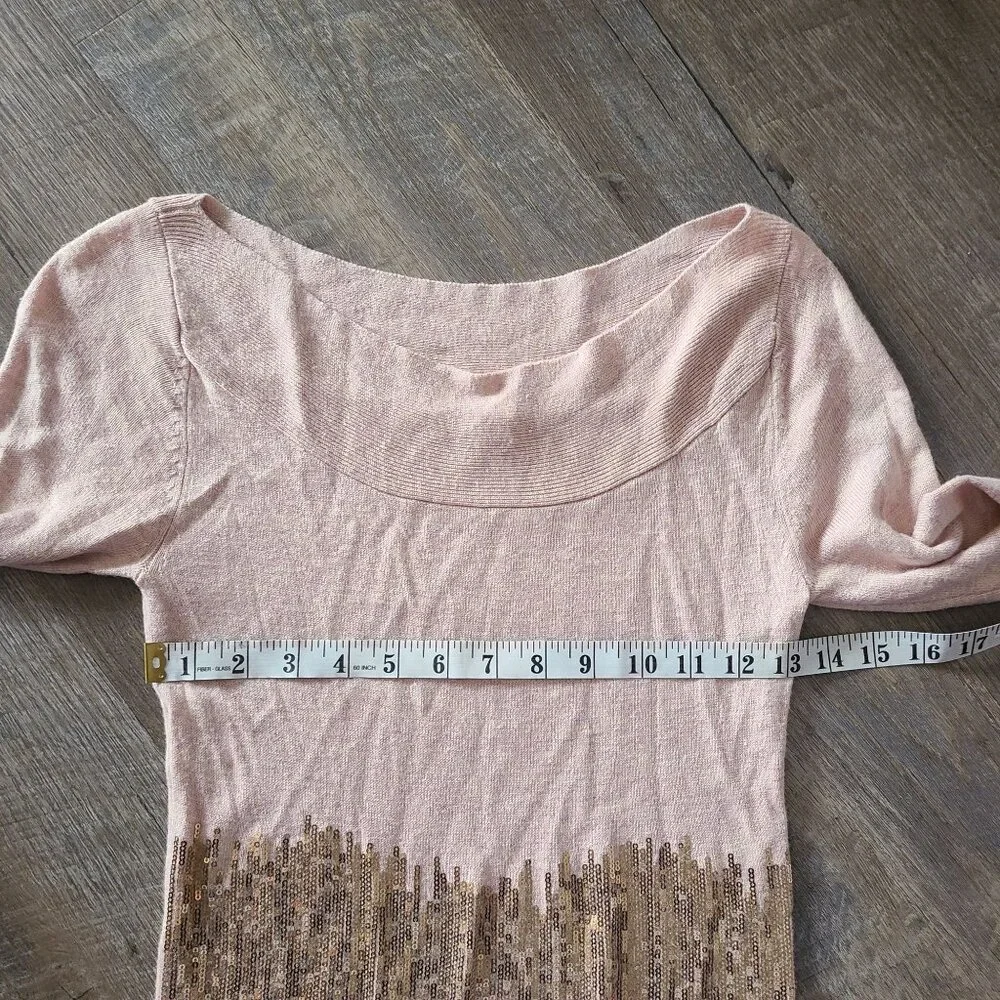 Boston Proper US Size XS Angora Blend Sequin Detail Boatneck 3/4 Sleeve Sweater